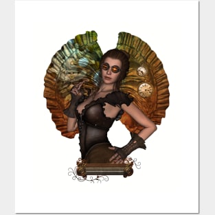 Awesome steampunk women with clocks and gears Posters and Art